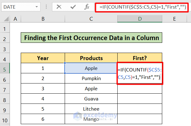find first data by if and countif together