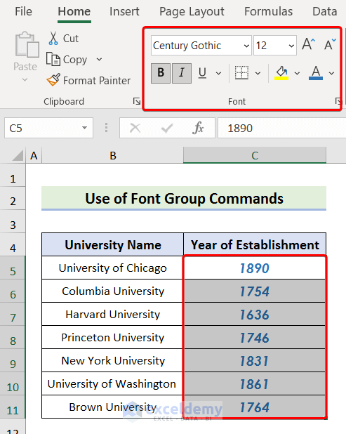 Output of Changing Font Style with Font Group