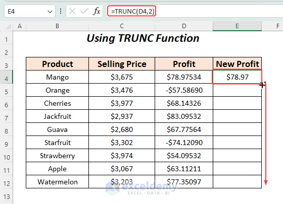 Using TRUNC function to reduce decimals 