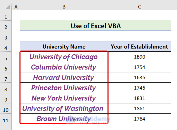 Output after VBA