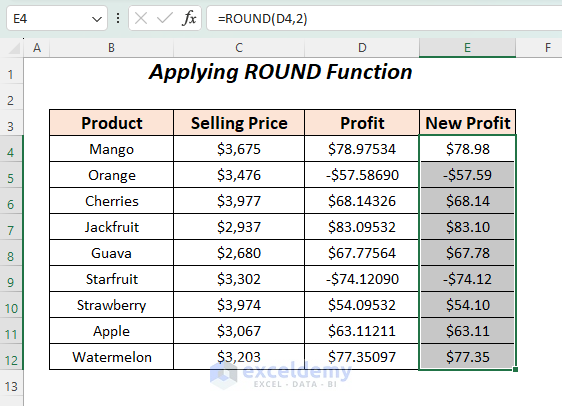 Reducing decimals using ROUND function in Excel