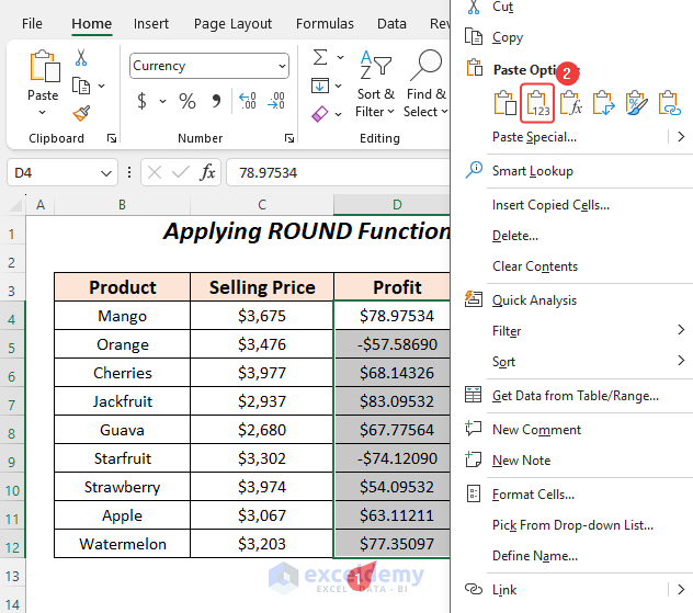 Copying values after using ROUND function to reduce decimals permanently