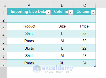 import data from google sheets to excel result