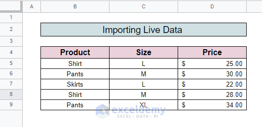 Import Live Data to Excel from Google Sheets Link