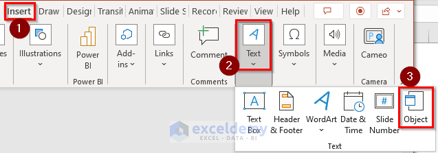 inserting object to link excel data to a PowerPoint chart