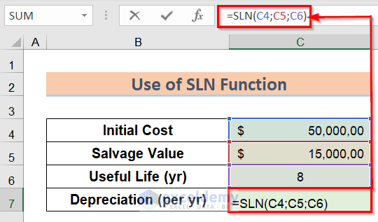 Inserting SLN Formula to Use Macrs Depreciation Formula in Excel