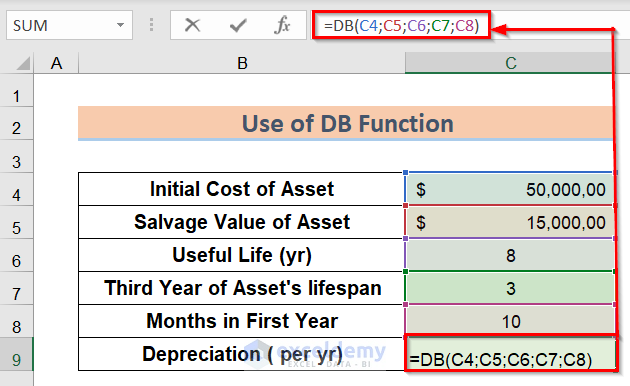 Inserting DB formula to Use Macrs Depreciation Formula in Excel