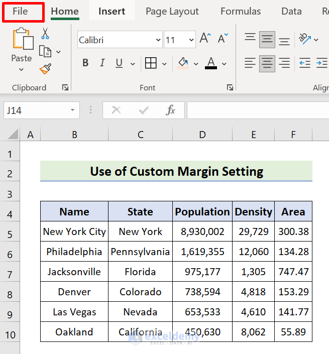 Custom margin From Print Option in File Menu
