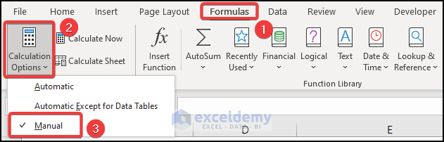 Setting Manual Calculation Options in Excel