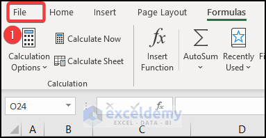Navigating to File tab in Excel