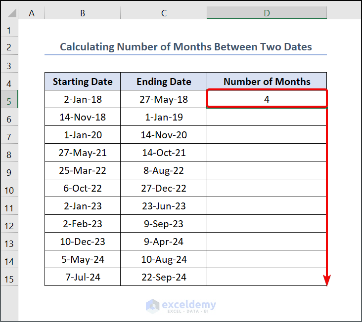 Calculating Number of Months Between Two Dates in Excel 