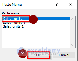 using the paste name dialog box in excel with shortcut