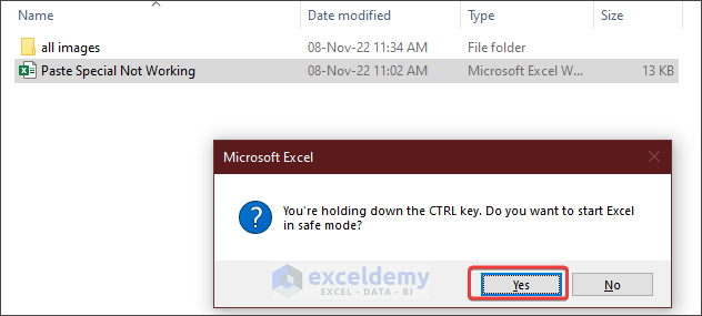 enabling safe mode to address paste special not working in excel