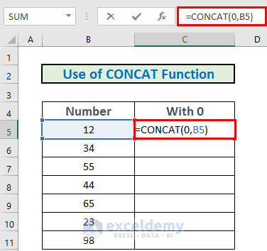 CONCAT Function prefix 0 in excel
