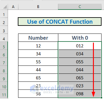 CONCAT Function prefix 0 in excel