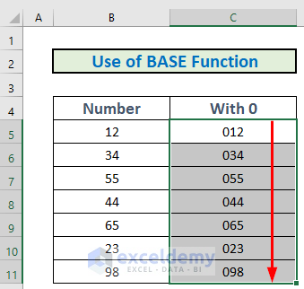 BASE Function prefix 0 in excel