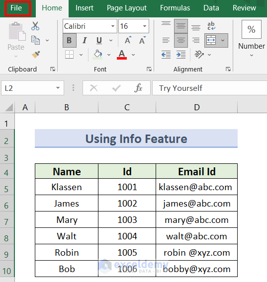 Using Info Feature to Remove Excel Metadata