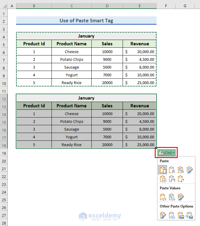 Use Paste Smart Tag to Paste Data in Excel