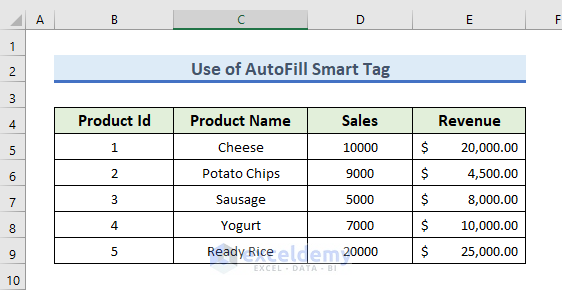 Employ AutoFill Smart Tag to Fill Cells in Excel