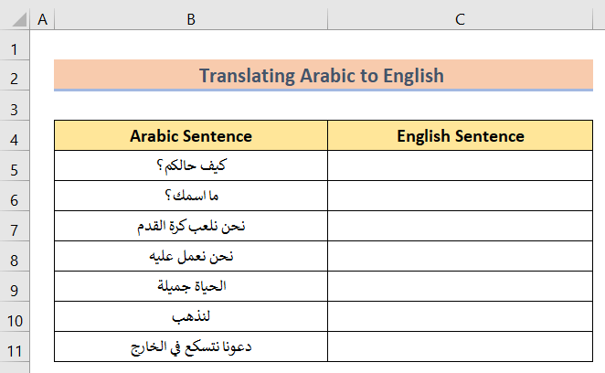 Arranging Dataset to Translate Arabic to English in Excel