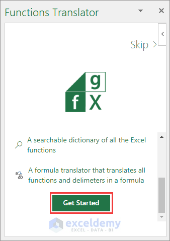 get started to translate language in excel formula