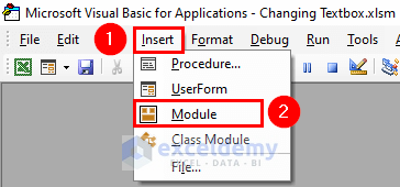 Abrir un nuevo módulo en VBA a VBA Cambiar el texto del cuadro de texto en Excel