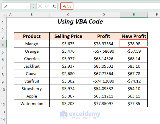 Reducing decimals permanently using VBA