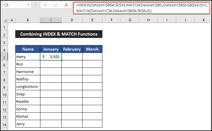 Applying the INDEX and MATCH function