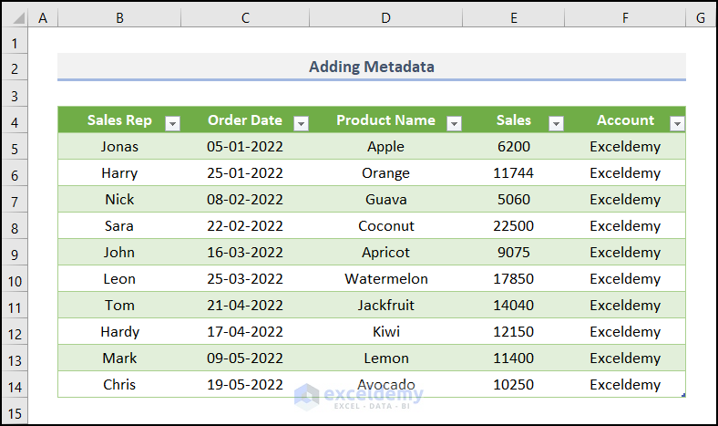 adding metadata in column using power query in Excel