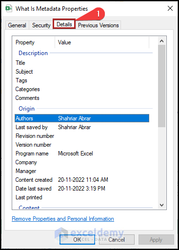 Employing Windows Explorer to view metadata
