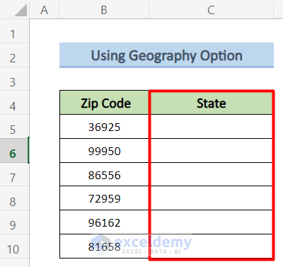 Using Geography Option in Excel 365 to Change Zip Code to State