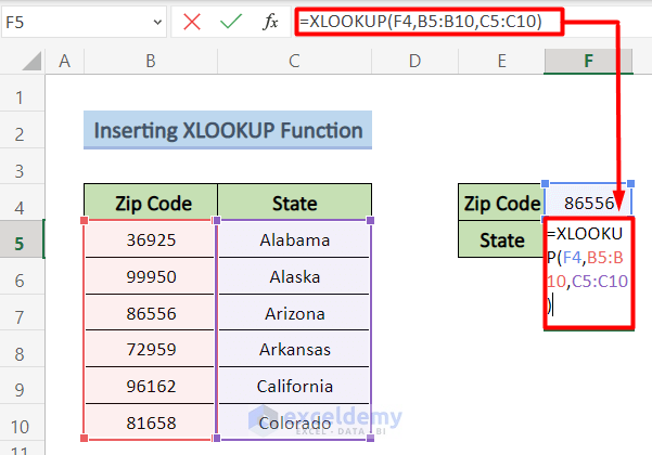 Changing Zip Code to State by Excel Formula by Introducing XLOOKUP Function