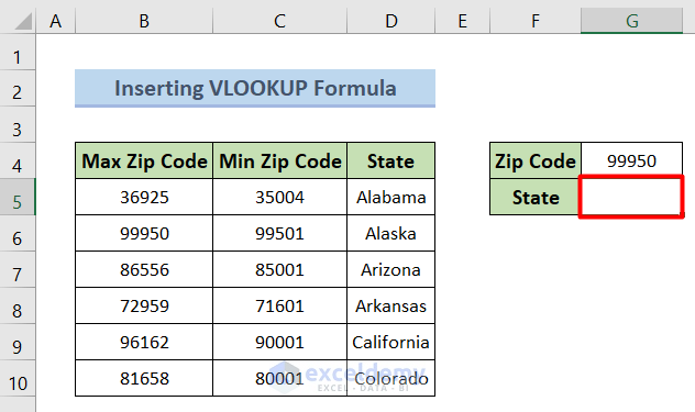 Inserting VLOOKUP Function to Change Zip Code to State by Excel Formula