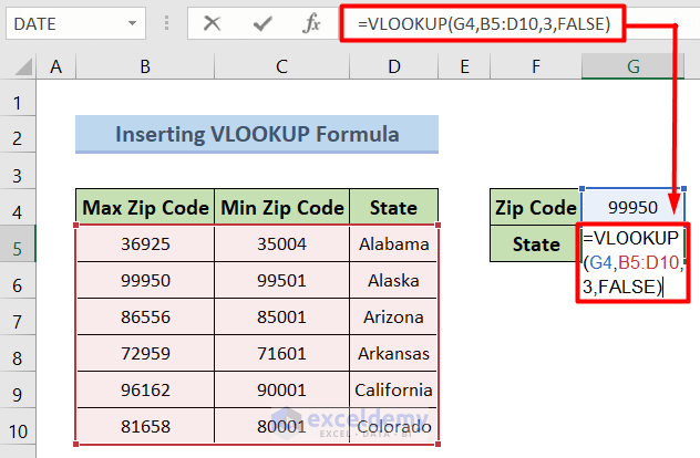 Inserting VLOOKUP Function to Change Zip Code to State by Excel Formula