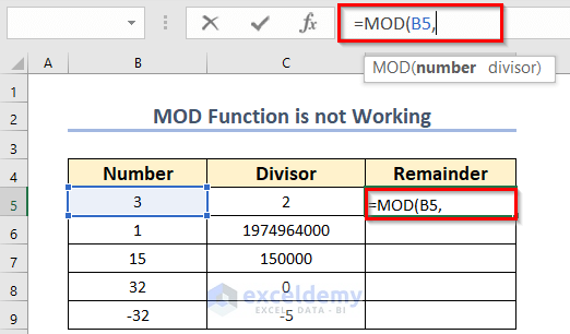 Reasons for MOD Function Not Working in Excel