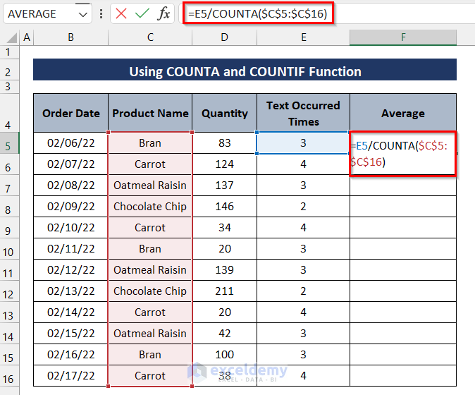 Text average formula