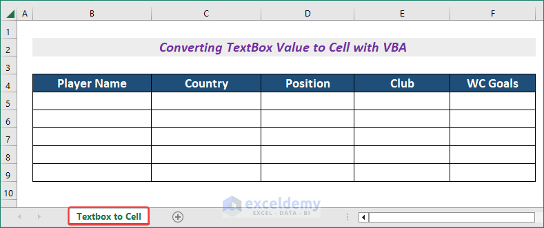 Excel VBA TextBox Value to Cell