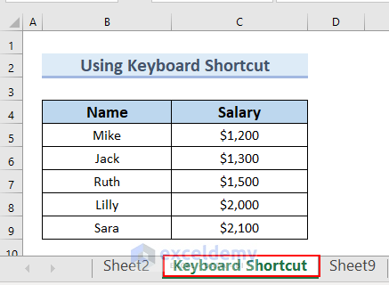 Apply Keyboard Shortcut to Navigate Between Sheets in Excel 