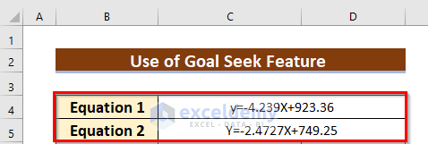 Dataset to Apply Goal Seek Feature to Find Intercept of Two Trendlines in Excel