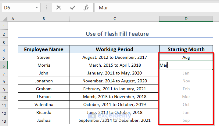 Apply Excel Flash Fill Feature for Shortening Text from Left