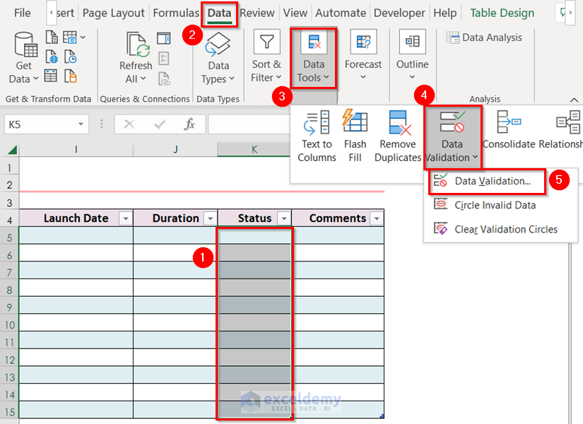Use Data Validation Tool for Pipeline in Excel