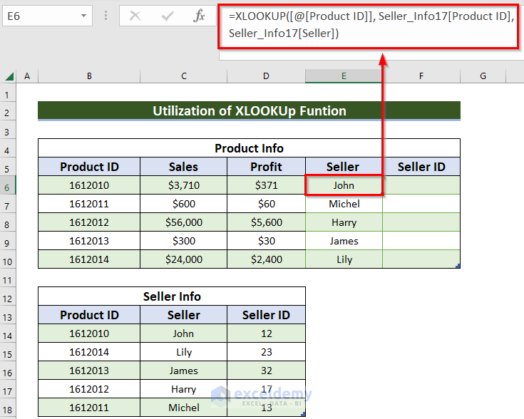Utilize Excel XLOOKUP Function to Join Tables