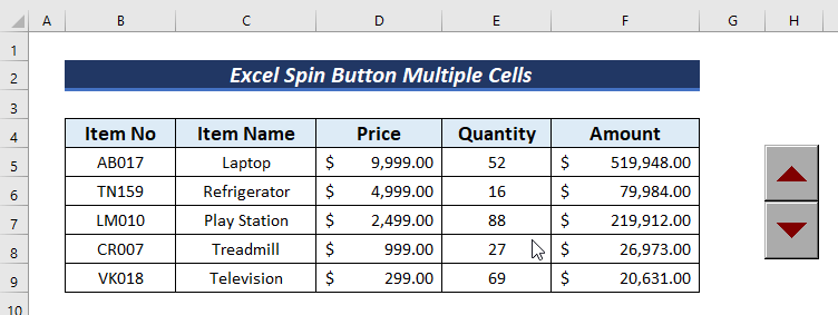 Excel Spin Button Multiple Cells