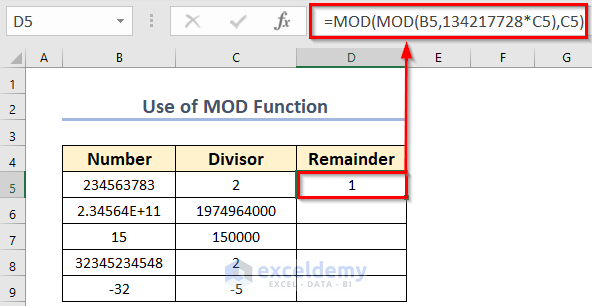 Apply Modified MOD Function for Not Working in Excel
