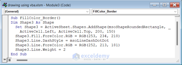 Modify Fill Color & Border in Shape While Drawing in Excel Using VBA