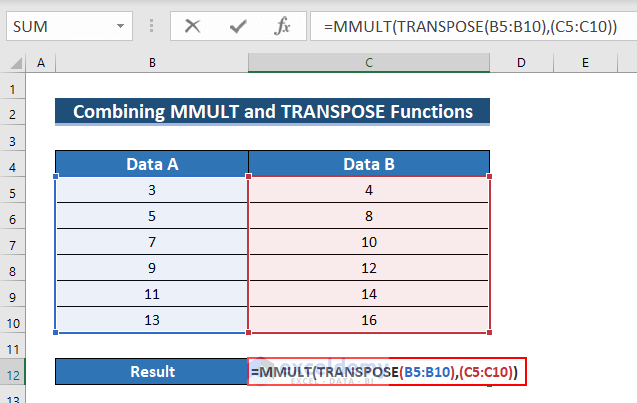 Use of MMULT and TRANSPOSE Functions for Excel Vector Formula