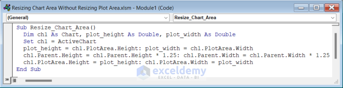 Code For Resizing Chart Area Without Resizing Plot Area in Excel