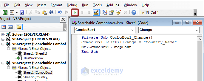 Assign VBA to Searchable Combo Box