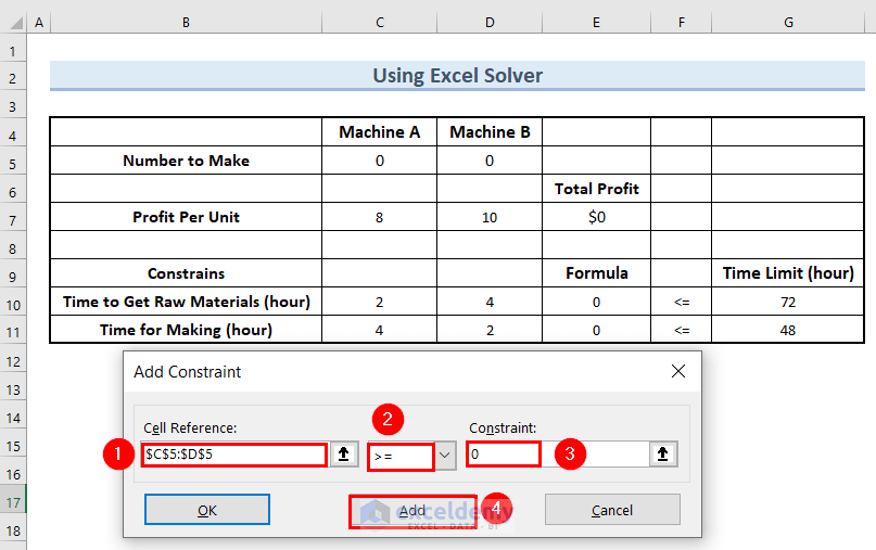 Using Solver Tool for Linear Optimization Model Excel
