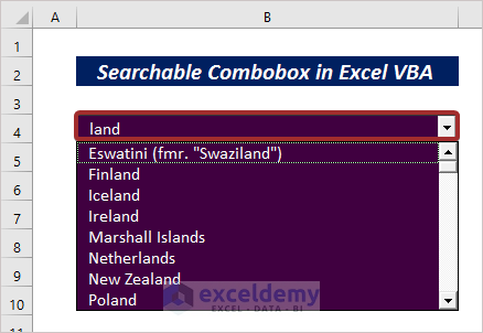 Searchable Combobox in Excel VBA